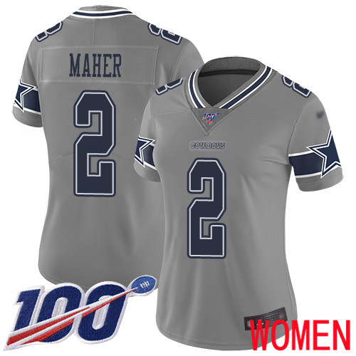 Women Dallas Cowboys Limited Gray Brett Maher #2 100th Season Inverted Legend NFL Jersey
